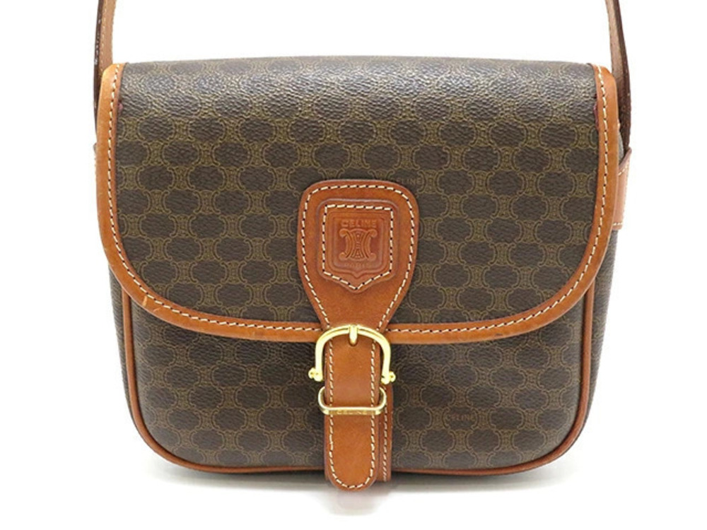 Celine Macadam Shoulder Bag Brown x Leather